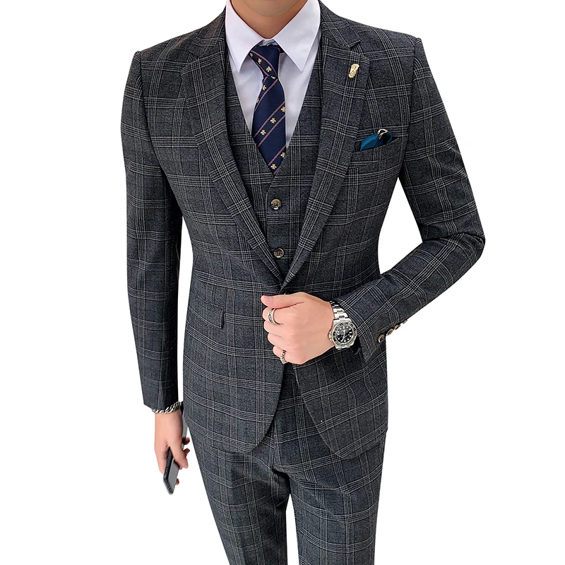 Деловые мужские костюмы хаки мужские костюмы 3 шт Terno Masculino Slim Fit Свадебные костюмы для мужчин с брюками платье для офиса