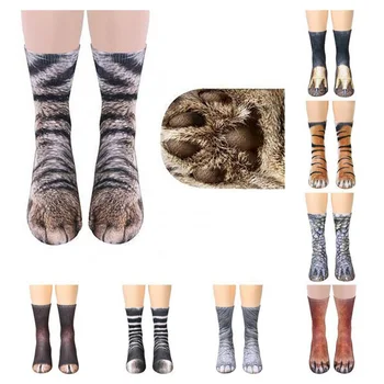 

3D Cat Long Stock Print Animal Paw Sock HOT SALE Unisex Crew Elastic Breathable Sock Dog Horse Zebra Pig Paw Breathable Sock