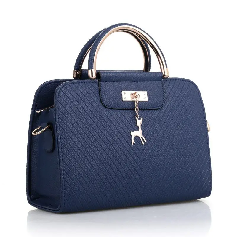 Женские сумки с верхней ручкой, кожаные сумки для женщин, модные, элегантные, вместительные, ручная сумка с подвеской в виде оленя, Роскошные,, Bolsa Feminina - Цвет: blue