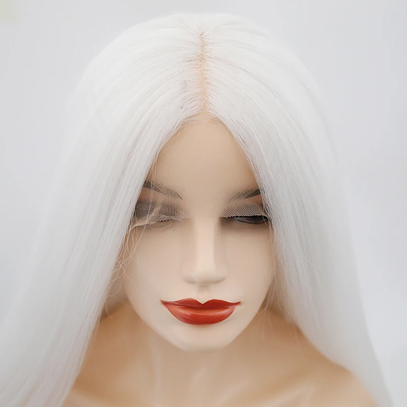 RONGDUOYI длинные шелковистые прямые парики для женщин белые термостойкие волосы синтетический парик на кружеве средняя часть косплей кружевные парики