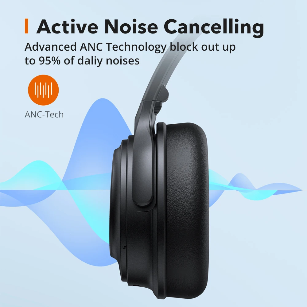 Taotronics soundliberty 85 anc wireless headphones hybrid active noise cancelling bluetooth headset with mic aptx 40hr headphone
