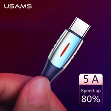 USAMS Быстрая зарядка USB C кабель 5A Быстрая зарядка Type C кабель для Huawei P10 P20 P30 Mate 9 10 20 умный зарядный шнур Type-C кабель