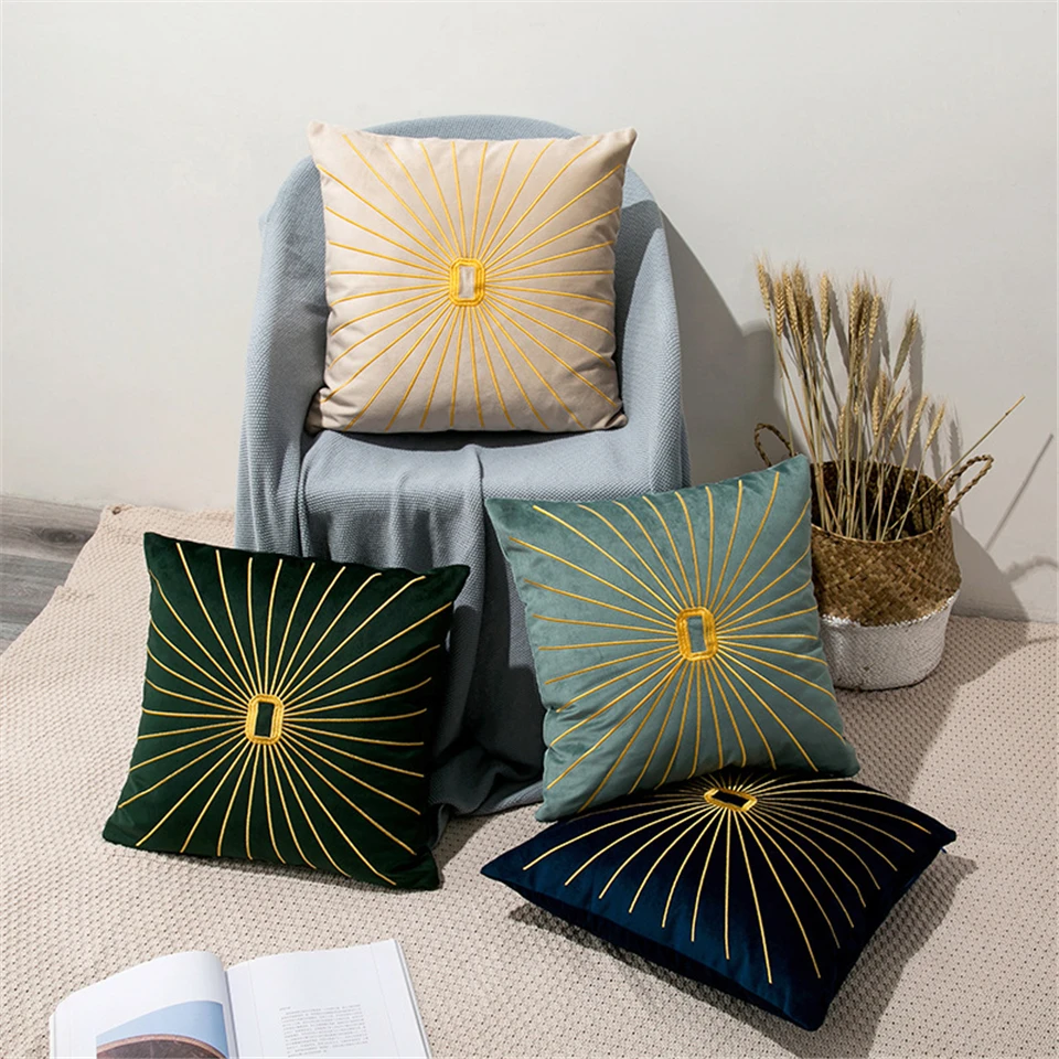 Thick Velvet Cushion Cover Embroidery Sun Pattern Pillowcases Home