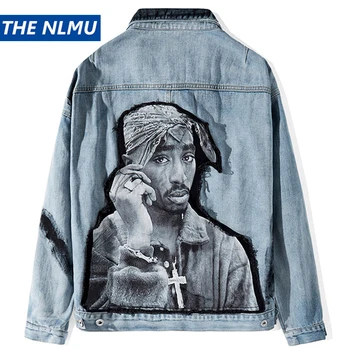 

Hip Hop Rap Loose Denim Jacket 2020 New Printed Hip Hop Casual Denim Jean Coat Jacket Streetwear Outerwear Men Clothing WO236