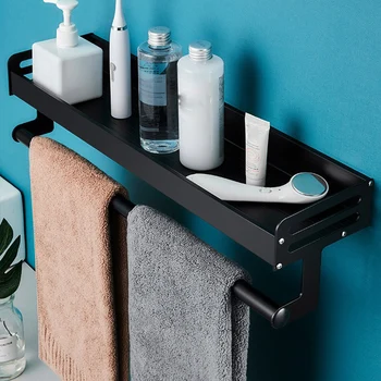 

Black Aluminum Bathroom Shelf Wall Mounted Square Shampoo Shelf Cosmetic Shelves Kitchen Storage Shelf Rack Organizer HK