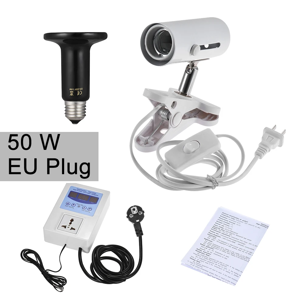 50W-EU Термометр для питомца 3 шт./компл. 50/100 Вт тепла Керамика лампа& держатель лампы и Температура контроллер для рептилии террариум - Цвет: 50W-EU