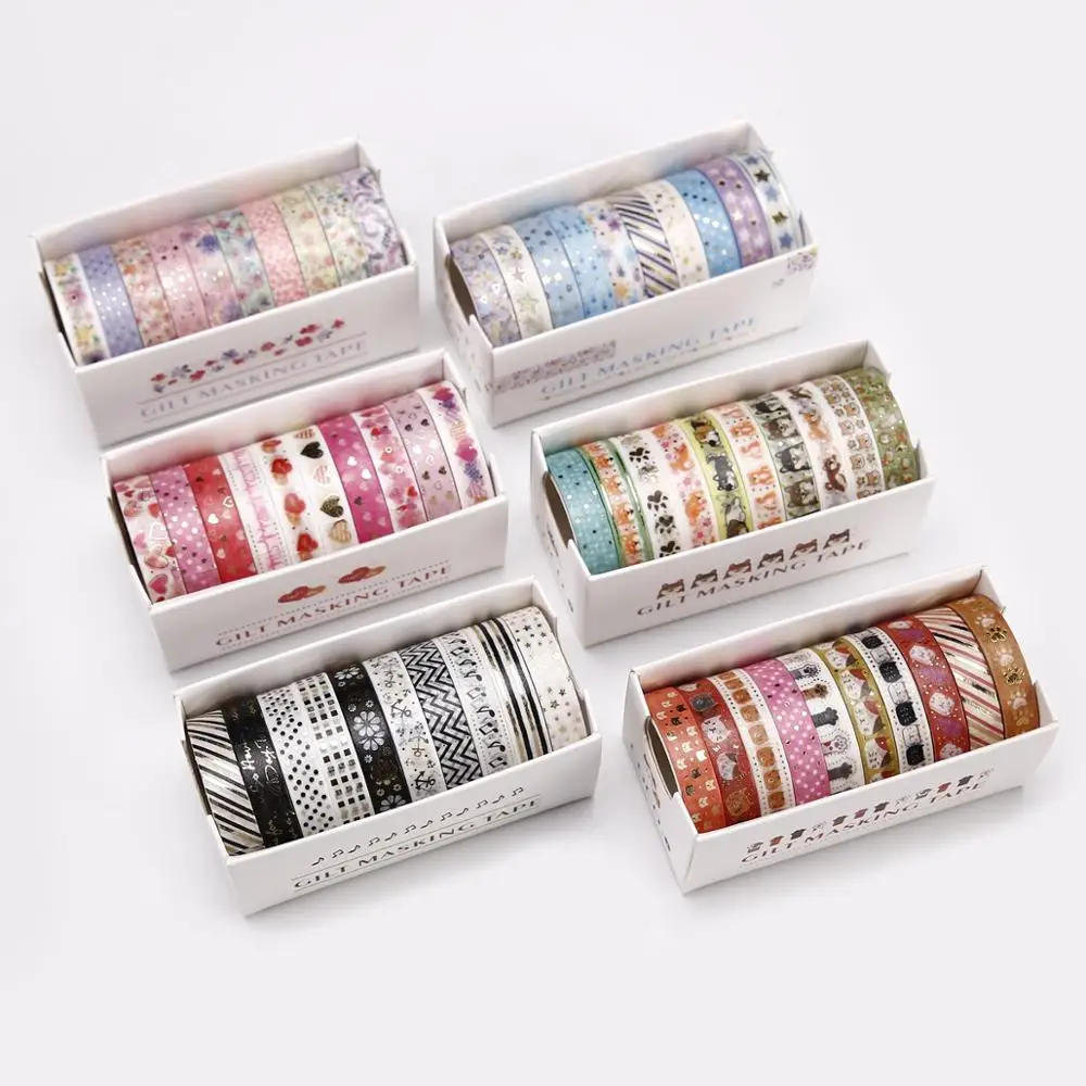 

10 Roll COCO Glit Masking Tape Set 8mm Love Star Flower Cat Dog Adhesive Paper Washi Tapes Note Sticker Decoration Home DIY F816