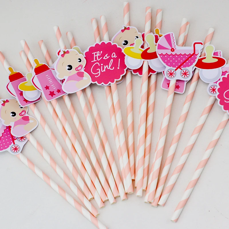 Girl Baby Shower Theme Party Paper Straws Baby Girls Drinking Straws