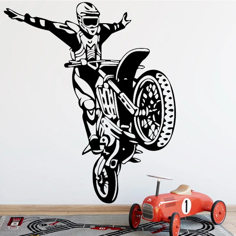 Мотоцикл трюк стикер PVC наклейки на стену современная мода Wallsticker аксессуары для