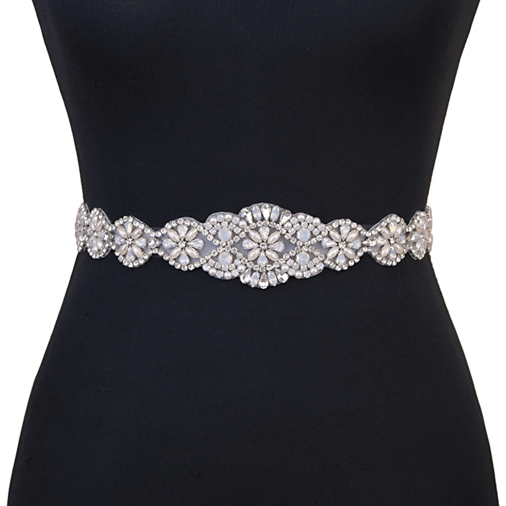 TRiXY S161-PRO Opal Diamond Wedding Sash Belt Rhinestone and Pearl Belts New Design Bridal Belt Vintage Wedding Dresses Belt