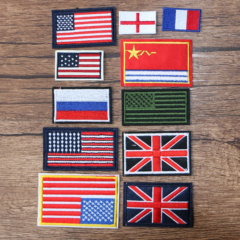 

American German France Russia United Kingdom Flag Icon Embroidery Applique Patch For Clothes DIY Iron on Badges on the Backpack