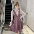 Новинка года; сезон осень-зима; платье на бретельках из шерсти с французским поясом; костюм из двух предметов - Цвет: Армейский зеленый