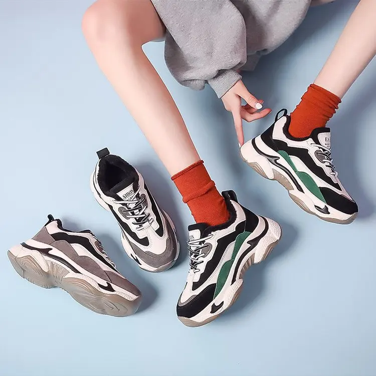 

Plus Velvet Dad Shoes Women's INS Fashion Autumn & Winter-Thick Warm Network Red Fire Was Small Feet Thick Bottomed Sports Shoe