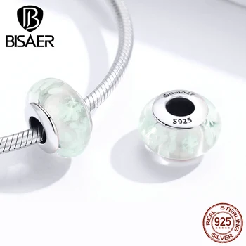 

BISAER Authentic 925 Sterling Silver White Glass Beads Charms for Bracelet Women Making Accessories 925 Original Jewelry HVC194