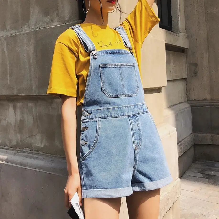 

2020 Summer Washed Simple Women's Jeans Jumpsuit Shorts Loose Casual Denim Straps Overalls Female Solid Rompers r2374