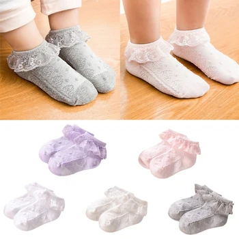 

1pair Baby Girls Socks Eyelet Lace Side Flower Ankle Short Socks Combed Cotton Newborn Infant Toddlers Clothes Accessories