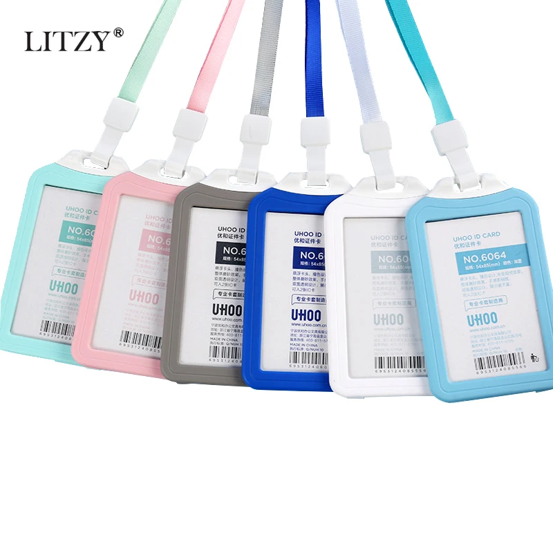 

Solid Color Exhibition Cards ID Badge Holder Name Tag Staff Business Hard Shell Card Cover School Office Stationery Supplies