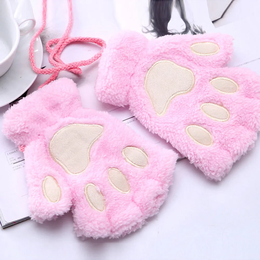 

Warmth Fingerless Plush Gloves Fluffy Bearr Claw / Cat Animal Paw Soft Warm Lovely Cute Half Finger Covered Gloves For Girls