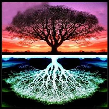 

New full paste round diamond diamond sunset reflection tree cross stitch vertical paste painting living room decoration supplies