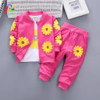 

3 Pcs Girls Clothing Sets New Autumn girls clothes Children Clothing Cartoon Coat + Print Sweatshirts+Pants Suit 1-4Y