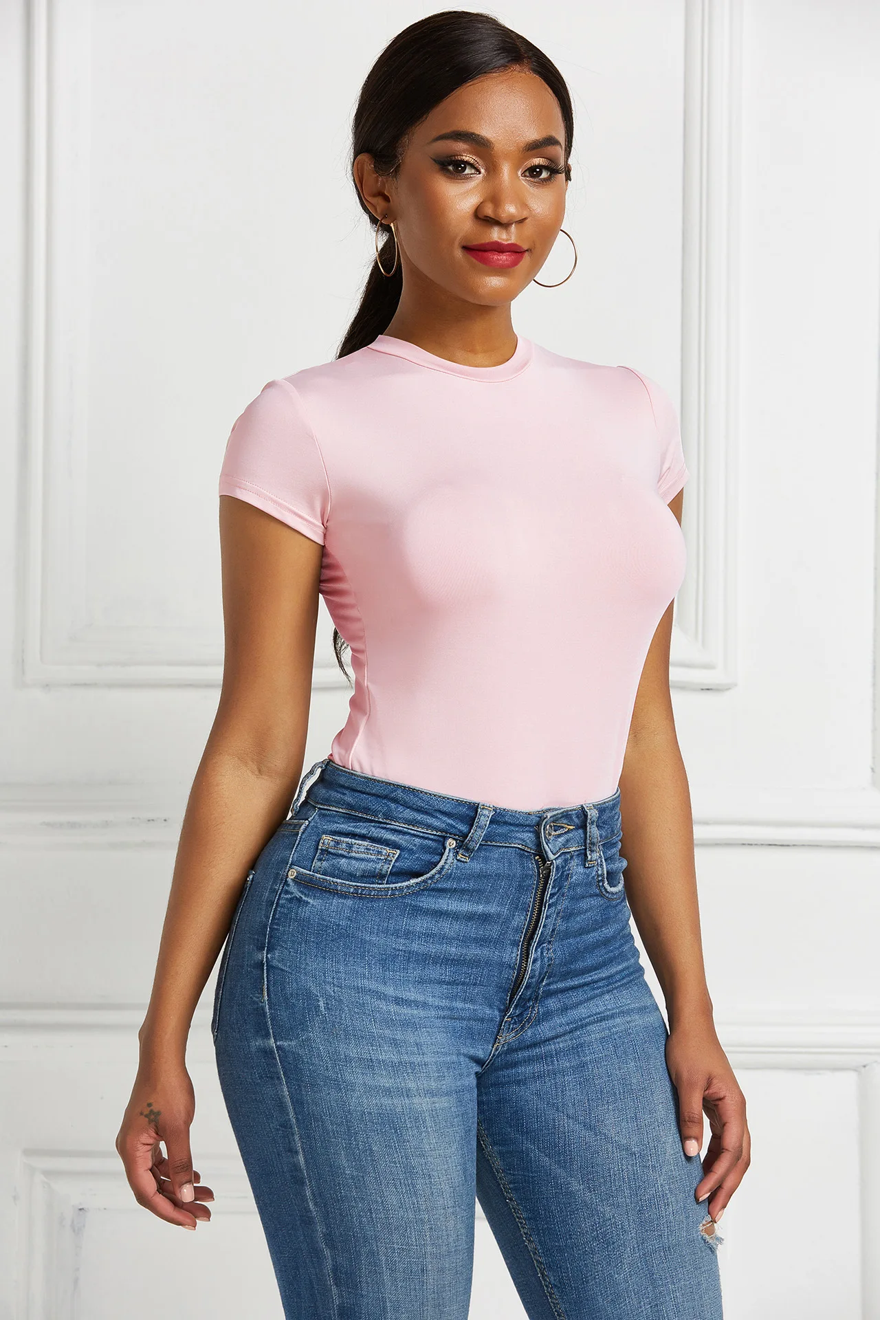 Polyester casual short sleeve summer bodysuit women Solid color rompers womens jumpsuit 2020 body