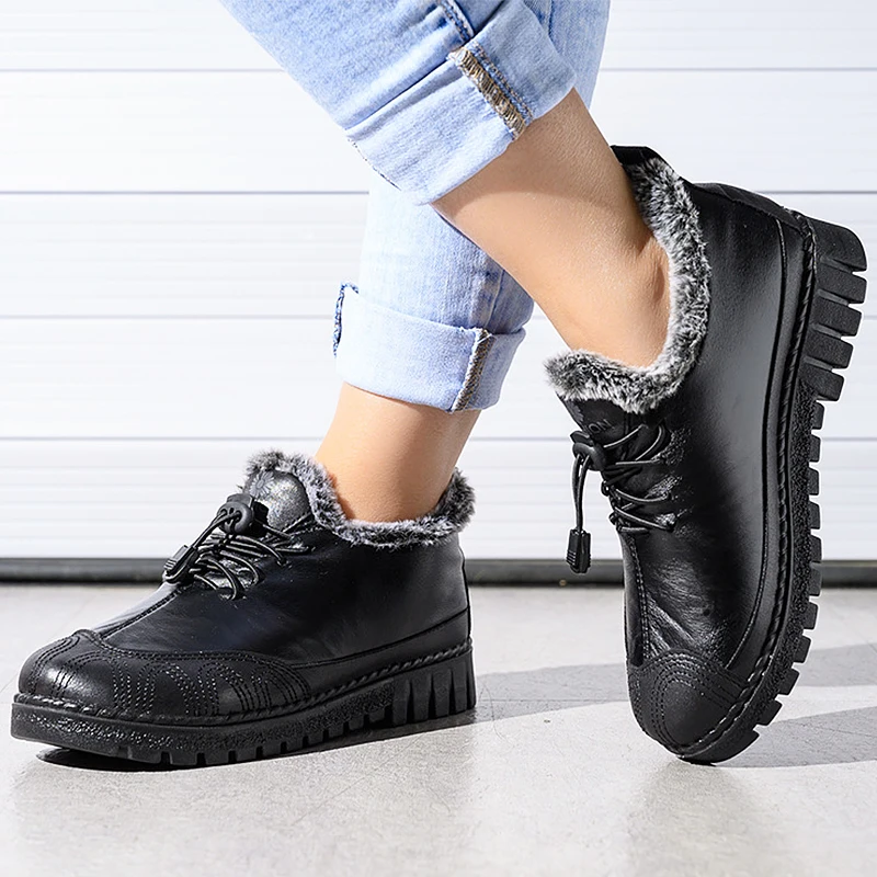 

Women's boots Imitation Bright leather Winter boots waterproof Plus velvet Platform boots soft comfortable PU Short Boots