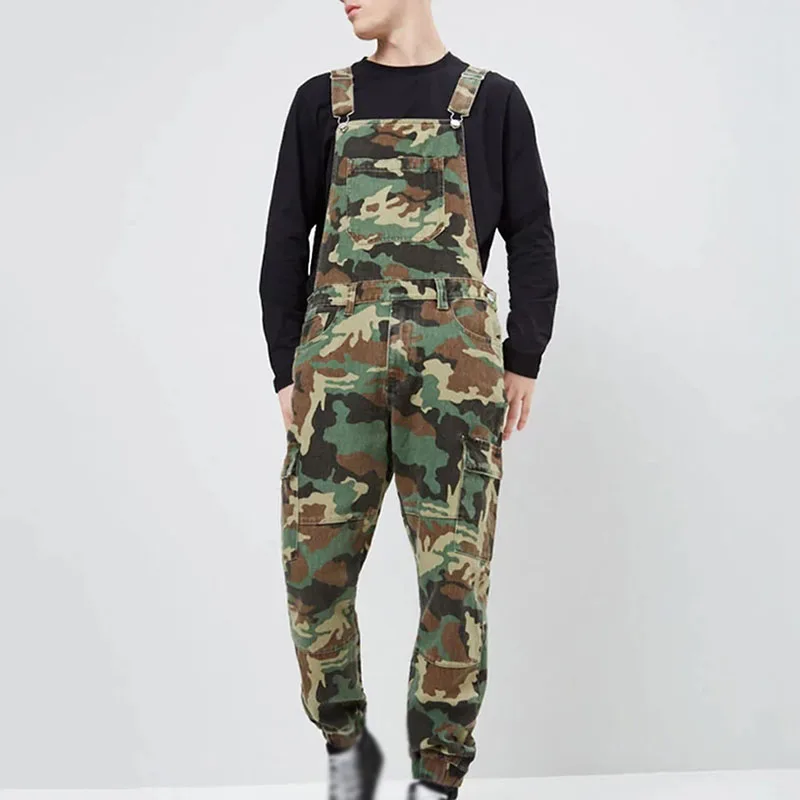 

Mens Jumpsuit Denim Adjustable Strap Romper Fashion Long Overalls Plus Size Camouflage Print