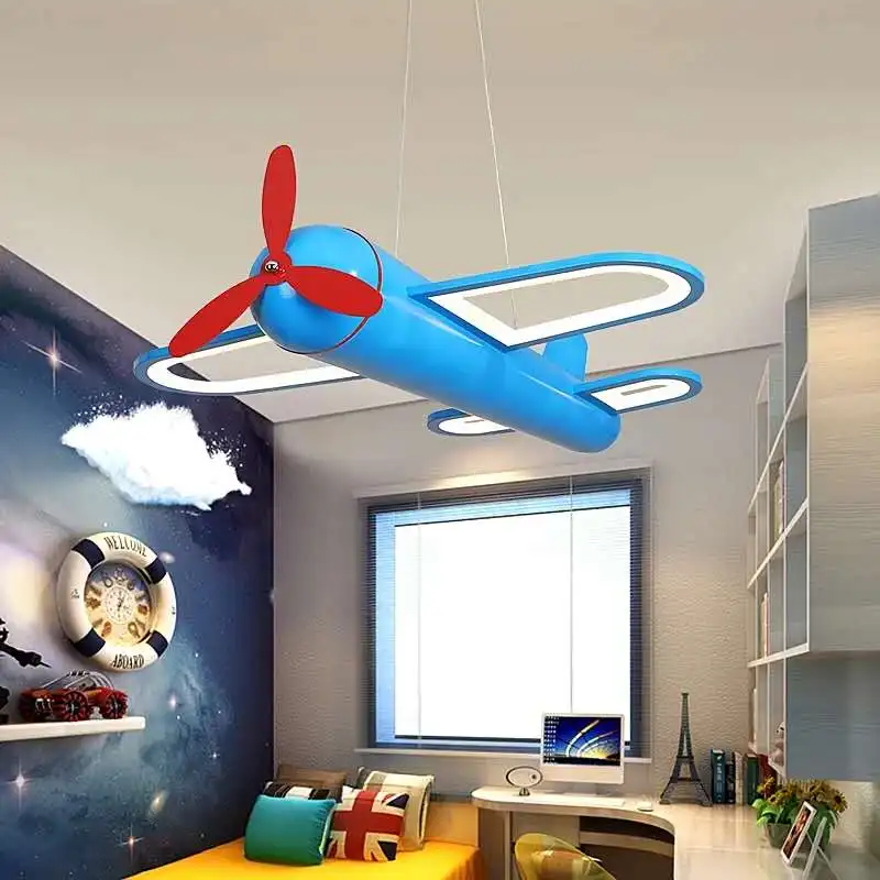Modern led chandeliers light airplane blue yellow lights for children room kids baby boys lighting home chandelier lamp