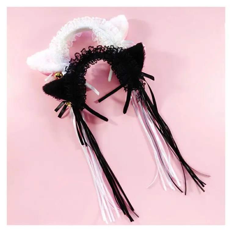 Lolita Cat Ears Lace Headbands Plush Bells Hair Accessories Maid