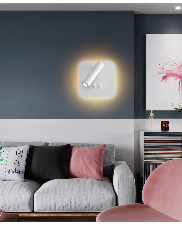 Luminária de Parede Interno com Interruptor Iluminação de Leitura Led para Quarto Duplo Ângulo Ajustável Oscilante Rotativa 3000k 5 Luminária de parede led para quarto interno