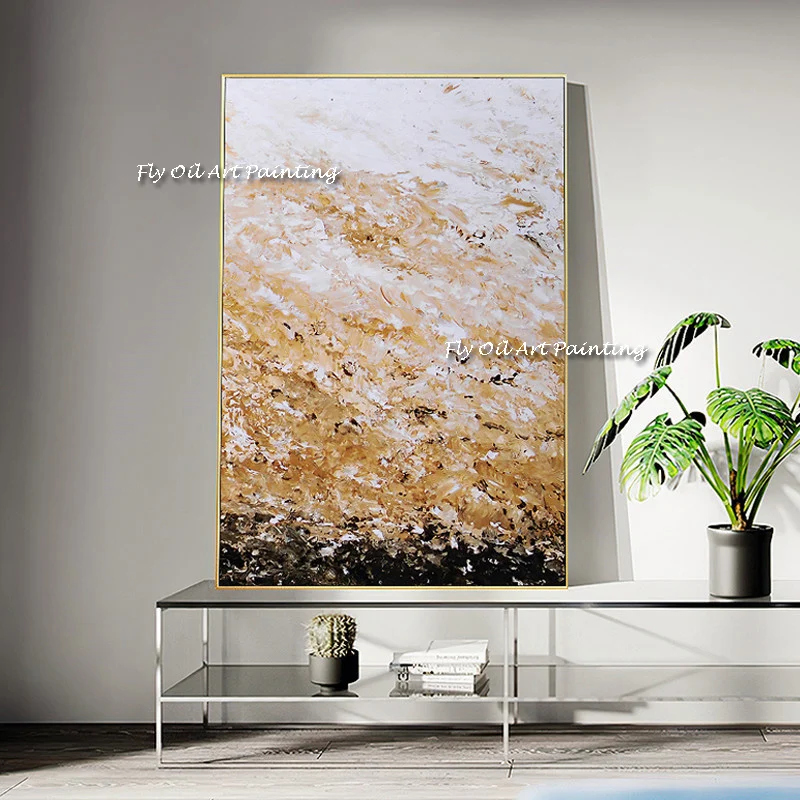 

100% Handmade Wall Pictures For Home Decoration Hand Drawn Canvas Oil Painting Custom Abstract Gold Foil Picture For Living Room