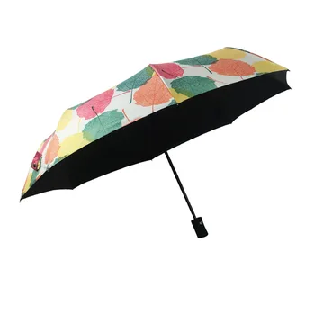 

Creative maple leaf nano coating fully automatic three fold umbrella sunscreen sun black glue sunny umbrella Princess umbrella