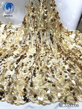 

BEAUTIFICAL Nigerian lace fabrics New arrival 3d big sequins net lace fabric embroidery sequins lace fabric 5yards ML35N106
