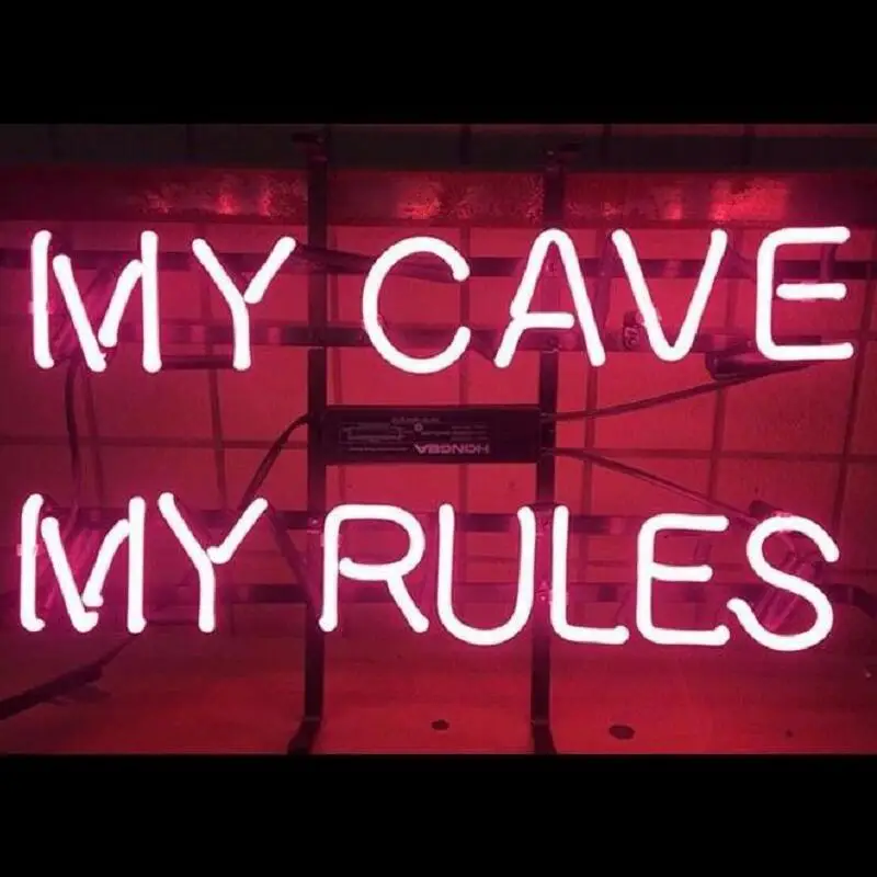 Custom MY CAVE MY RULES Glass Neon Light Sign Beer Bar