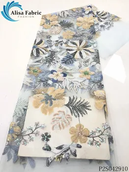 

Alisa latest french tulle lace fabric embroidered with sequins 5 yards/pcs african net laces nigerian fabrics for garment sewing