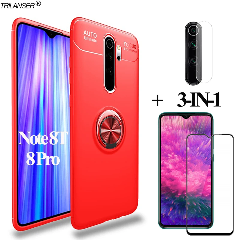3 в 1 камера Стекло+360 магнитное кольцо чехлы для xiaomi redmi note 8t чехол книжка ксяоми