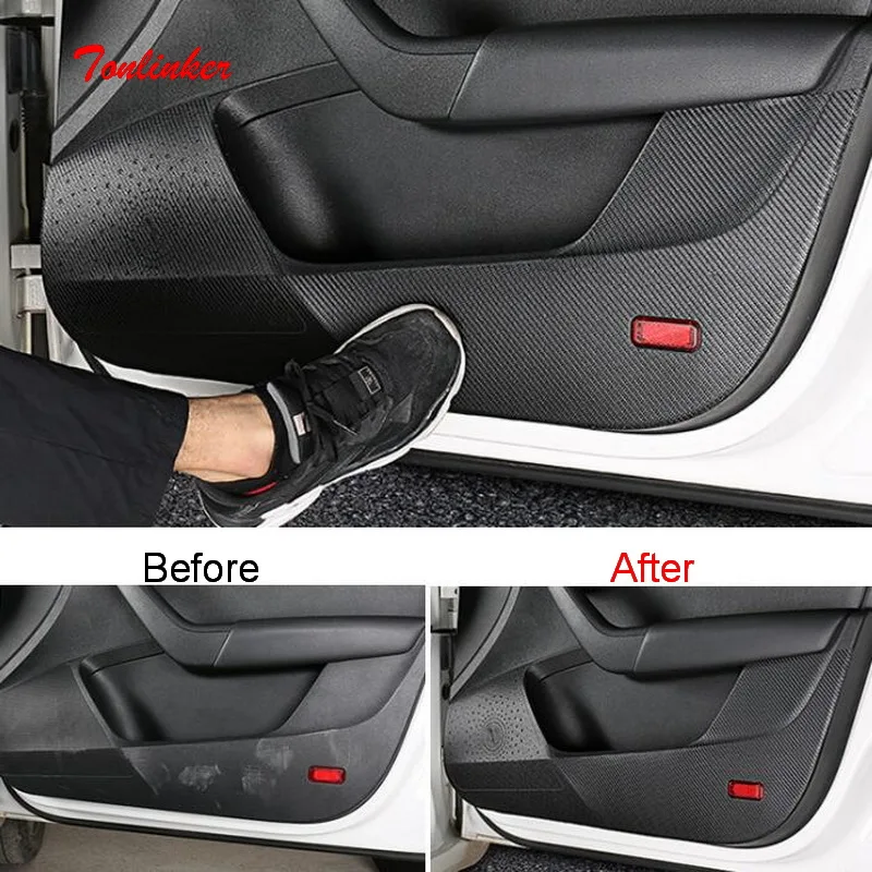 

Tonlinker Interior Door Anti-dirty Pad Cover case sticker for SKODA OCTAVIA/RS 2015-19 Car Styling 4 PCS Leather Cover sticker