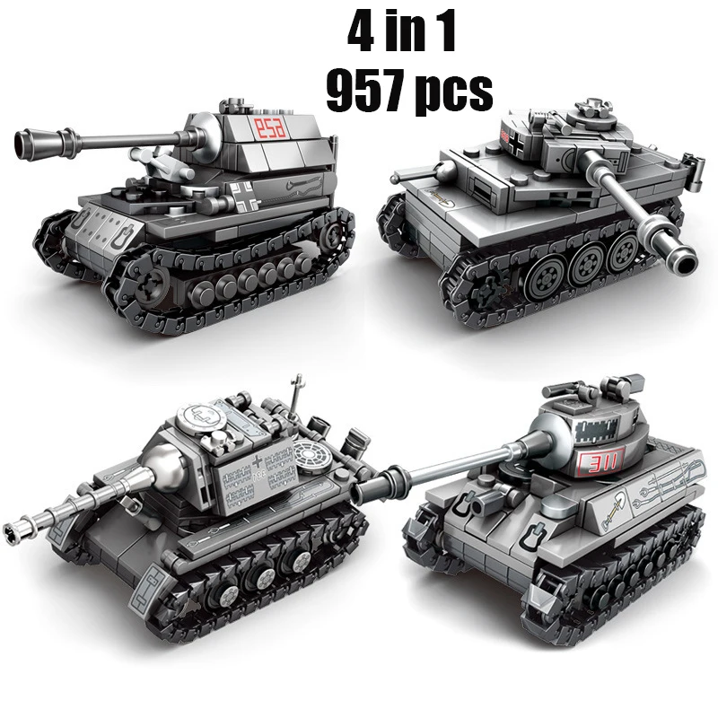 

4Pcs Steel Empire Super Tank battle vehicle propelled Mortar Tank Technic Building Blocks Bricks Education Toys for Children
