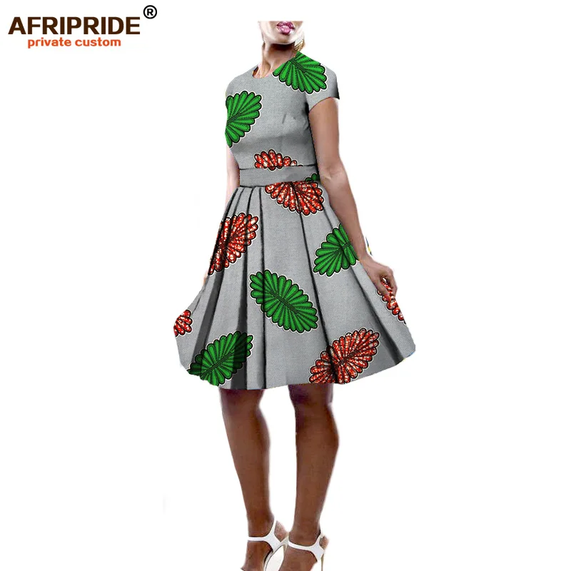 Африканские платья для женщин AFRIPRIDE частный заказной короткий рукав длиной до колена Плиссированное Повседневное платье размера плюс восковой хлопок A722540