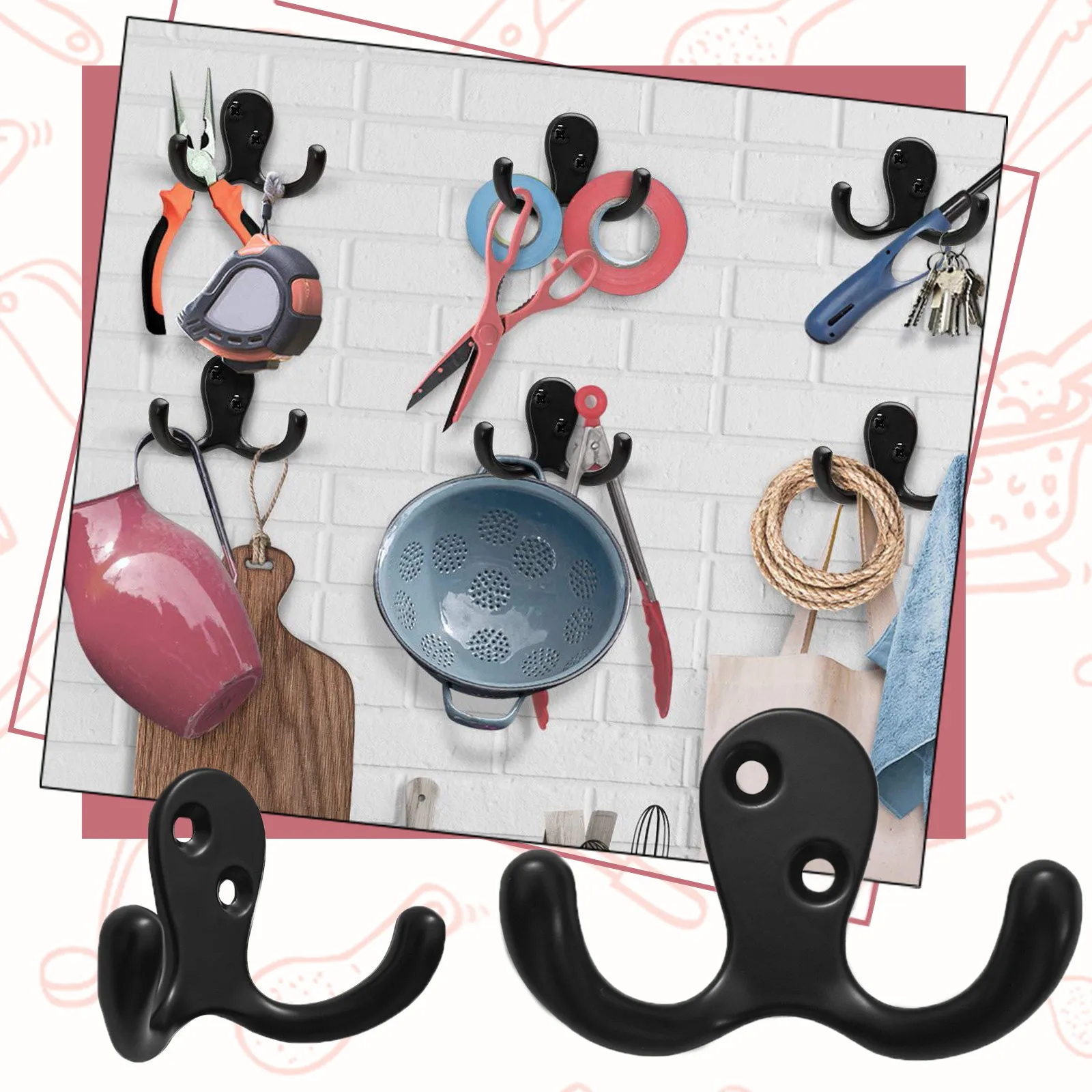 1 PC Bath Coat Hooks Great Heavy Duty Double Prong Utility Room Wall Door Hanger Bathroom Accessories Hat Robe Hook | Дом и сад