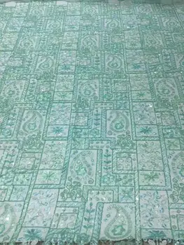 

african lace fabric with 3D flower and Sequins green latest France tulle lace fabric high quality Nigeria lace for wedding FR621