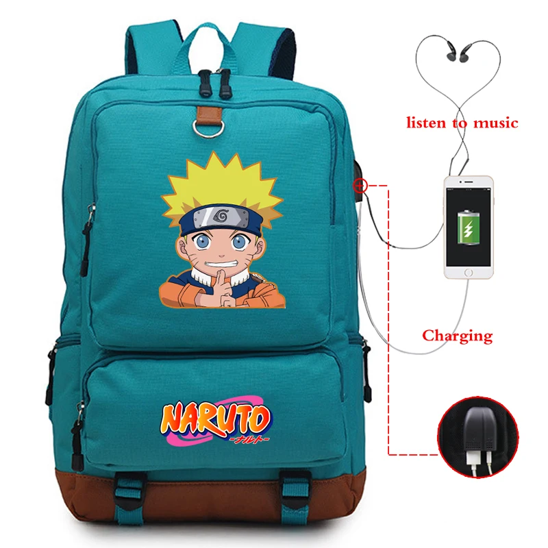 Унисекс Наруто печать usb зарядка Bookbag веселый рюкзак для мальчиков/девочек Студенческая Школьная Сумка подростковая повседневная большая сумка - Цвет: 807usb-ff-1122-9(7)