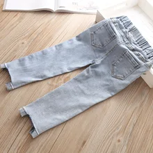 Весенняя одежда новые стильные джинсы для девочек ковбойские брюки в Корейском стиле с дырками, светильник облегающий крой