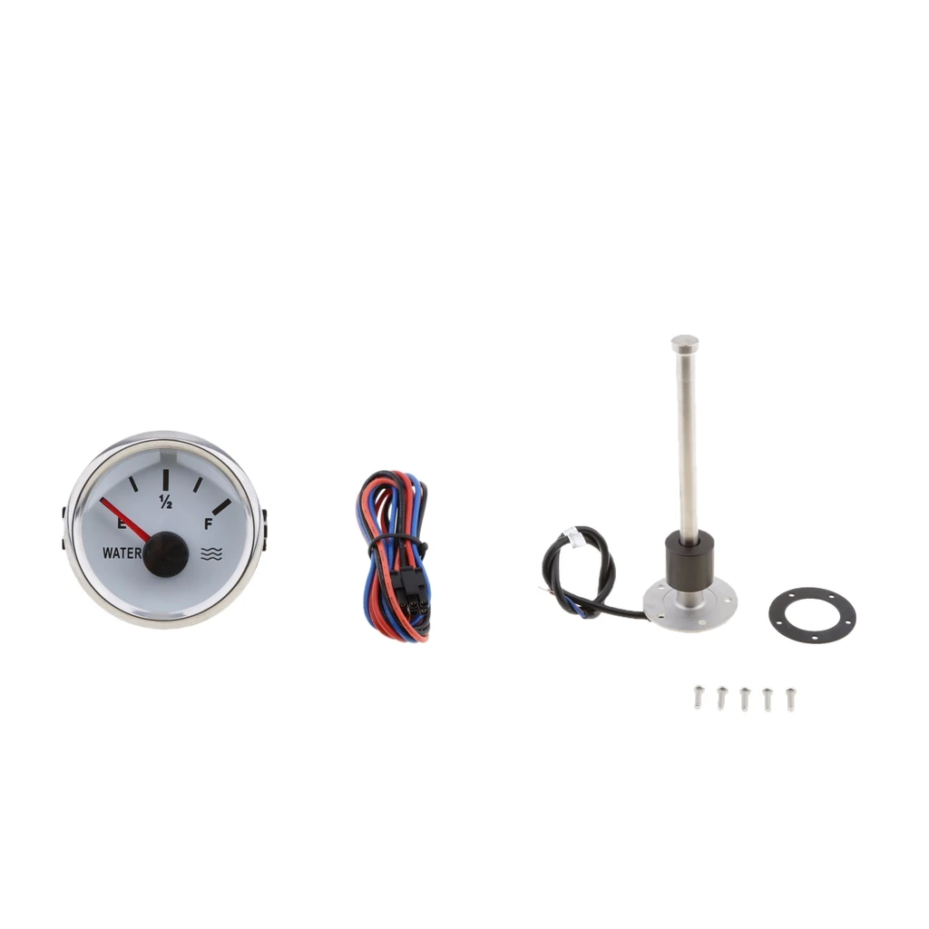 Boat Yacht Trucks RV Sending Unit Marine Liquid Water Level Sensor 200mm + Fuel Tank Indicator Meter 12V 52mm