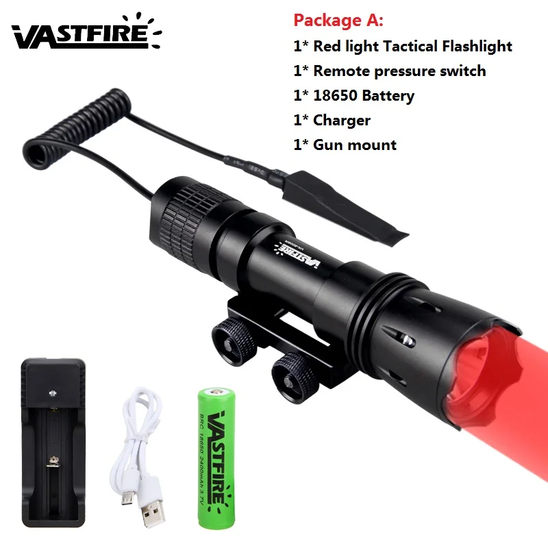 Package A VA-5006 1 Режим 400 ярд Профессиональный тактический белый/зеленый/красный фонарик для оружия с креплением на рельсах дистанционный переключатель давления для 18650 - Испускаемый цвет: Package A