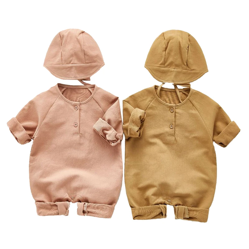 

Kids Clothes Spring Autumn Long-Sleeved Pure Cotton Shirt Tops Hat Toddler Loose Triangle Jumpsuit 0-2 Y Child Quality Clothing
