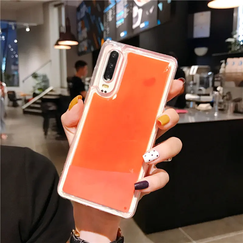 Orange Светящийся неоновый песочный чехол для телефона huawei P30 P20 Pro mate 20 Lite чехол светится в темноте жидкий Блестящий песок чехол - Цвет: Orange
