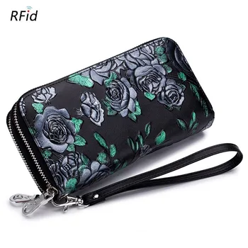 

Fashion ladies wallet leather double zipper large capacity wallet ladies long design multi-card clutch mobile phone