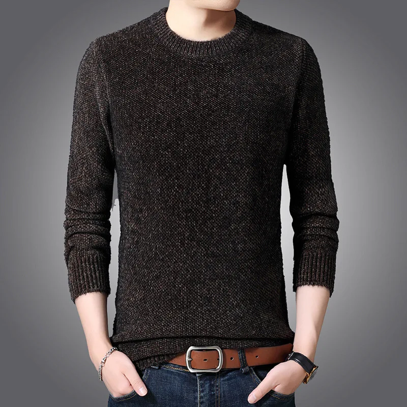 Mens Sweaters 2019 Autumn and Winter Men's Sweaters Round Neck Thickened Ferret Velvet Bottoming Warm Sweater Men Clothes