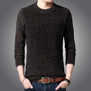 

Mens Sweaters 2019 Autumn and Winter Men's Sweaters Round Neck Thickened Ferret Velvet Bottoming Warm Sweater Men Clothes